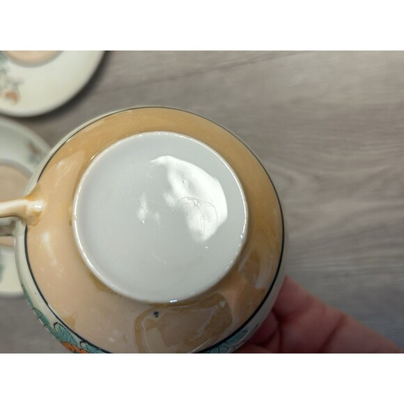 Vintage Japan Lusterware Tea Cup & Saucer Set x 2 Floral and Blue Birds DELICATE - Picture 8 of 14